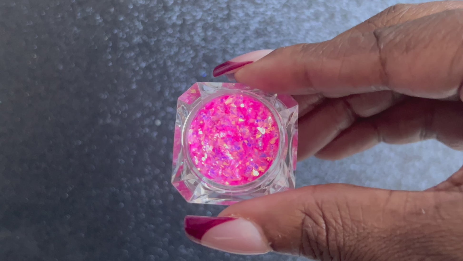 Princess Pink – Premium Bright Iridescent Rose Pink Cellophane Glitter Flakes
Part of our Cellophane Glitter Flakes Collection, these bright iridescent rose pink glitter shards shimmer with green and golden reflects. Princess Pink is perfect for nail art and glitter slime.
Available in 5g jars only.