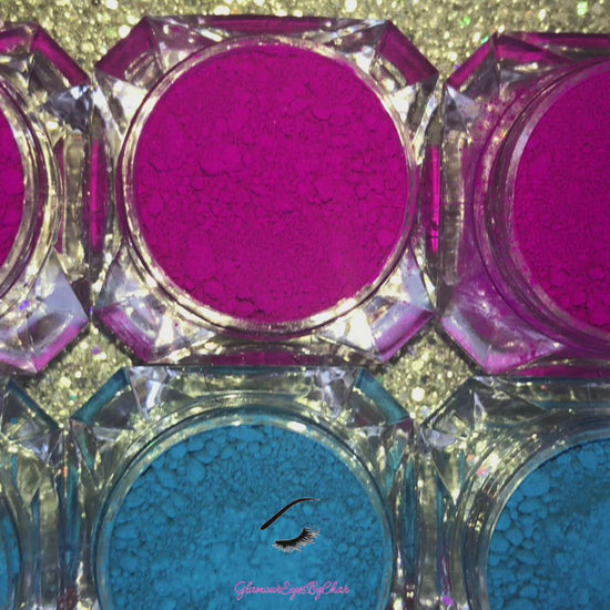 These neon pigments are﻿ cosmetic grade, HIGHLY PIGMENTED, and super gorgeous on the eyes and nails. Comes in 5g jars only. Tip: Apply some of our glitter on top of the pigment to really GLAMOUREYES your look.