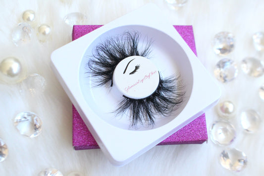 These 5D luxurious mink lashes are called Empress and are 25mm in length. They are dramatic, wispy, have a criss cross style, lightweight, and comfortable to wear on the lids. The thin lashband, makes the application process a breeze.  Empress are suitable for dramatic eye looks and can be worn up to 25 times if handled with care. They will definitely make you feel like the goddess that you are but are not for timid lash wearers. 