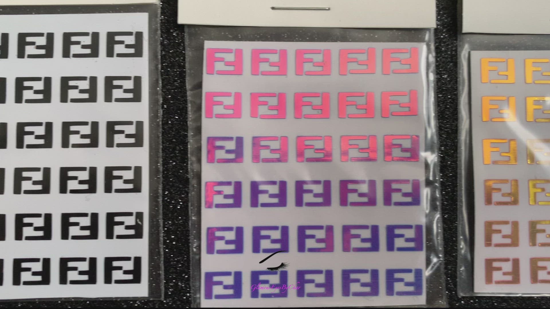 Spice up your nails with these unique FF designer inspired nail decals. They can be used on natural or acrylic nails. You can also apply them on top of regular or gel/shellac nail polish. These handmade decals can also be used for body art or any DIY project. The pack contains 30 decals and is available in 4 different colours. Size: W= 0.3 inches, H= 0.22 inches Tip: Apply some of our glitter on your nails to really GLAMOUREYES your look.