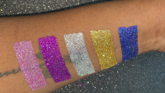 Holo There Stacker – Premium Simple Glitter Set
Part of our Simple Glitter Collection, this dazzling holographic stacker adds the perfect pop to your look and is ideal for beginners.
The glitters included are: Va Va Violet, Lovesick, Princess Cut, I Said Yes, and Denim Day.
The Holo There Stacker can be used for all your creative looks, nail art, hair, and glitter slime.
Available in 5g jars only.