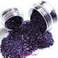 This glitter is called Royalty and is part of the chunky glitter collection. It consists of royal purple metallic glitter and has a holographic sparkle. Royalty can be used for your face, body, hair and nails. Comes in 5g and 10g jars. 