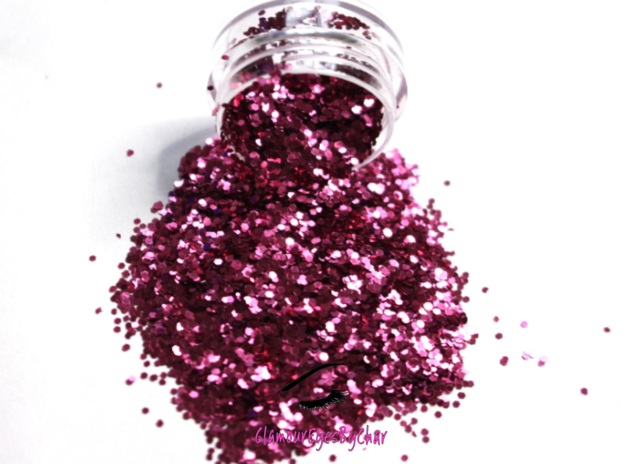This glitter is called True Love and is part of the simple glitter collection. It consists of dark pink simple glitter. Flake size is larger than fine and extra fine glitter. Blush can be used for your face, body, hair and nails. Comes in 5g jars only.