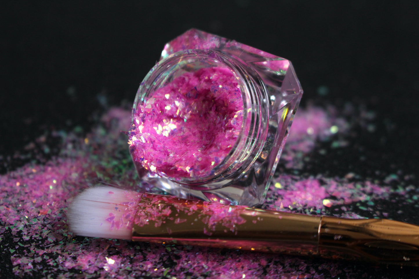 Princess Pink – Premium Bright Iridescent Rose Pink Cellophane Glitter Flakes
Part of our Cellophane Glitter Flakes Collection, these bright iridescent rose pink glitter shards shimmer with green and golden reflects. Princess Pink is&nbsp;perfect for nail art and glitter slime.
Available in 5g jars only.