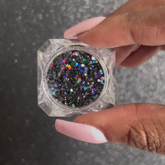 Midnight Madness – Premium Chunky Holographic Black Glitter Mix
Part of our Chunky Glitter Collection, this bold holographic black glitter adds a touch of midnight magic to your glitter fun. Midnight Madness can be used&nbsp;for all your creative looks, nail art, hair, and glitter slime.
Available in 5g jars only.