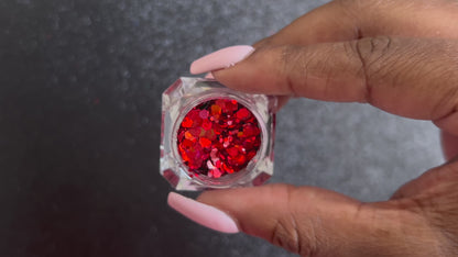 Santa Baby – Premium Holographic Ruby Red Glitter Mix
A premium glitter from our Super Chunky Glitter Collection, Santa Baby features holographic ruby red glitter with a bold, eye-catching sparkle. Perfect for all your creative looks, nail art, hair, glitter slime, resin art, tumblers, crafts, and DIY projects.
Available in 5g jars and 2oz mini wholesale.
Note: Mini wholesale glitter sold by weight of 2oz in a resealable bag.