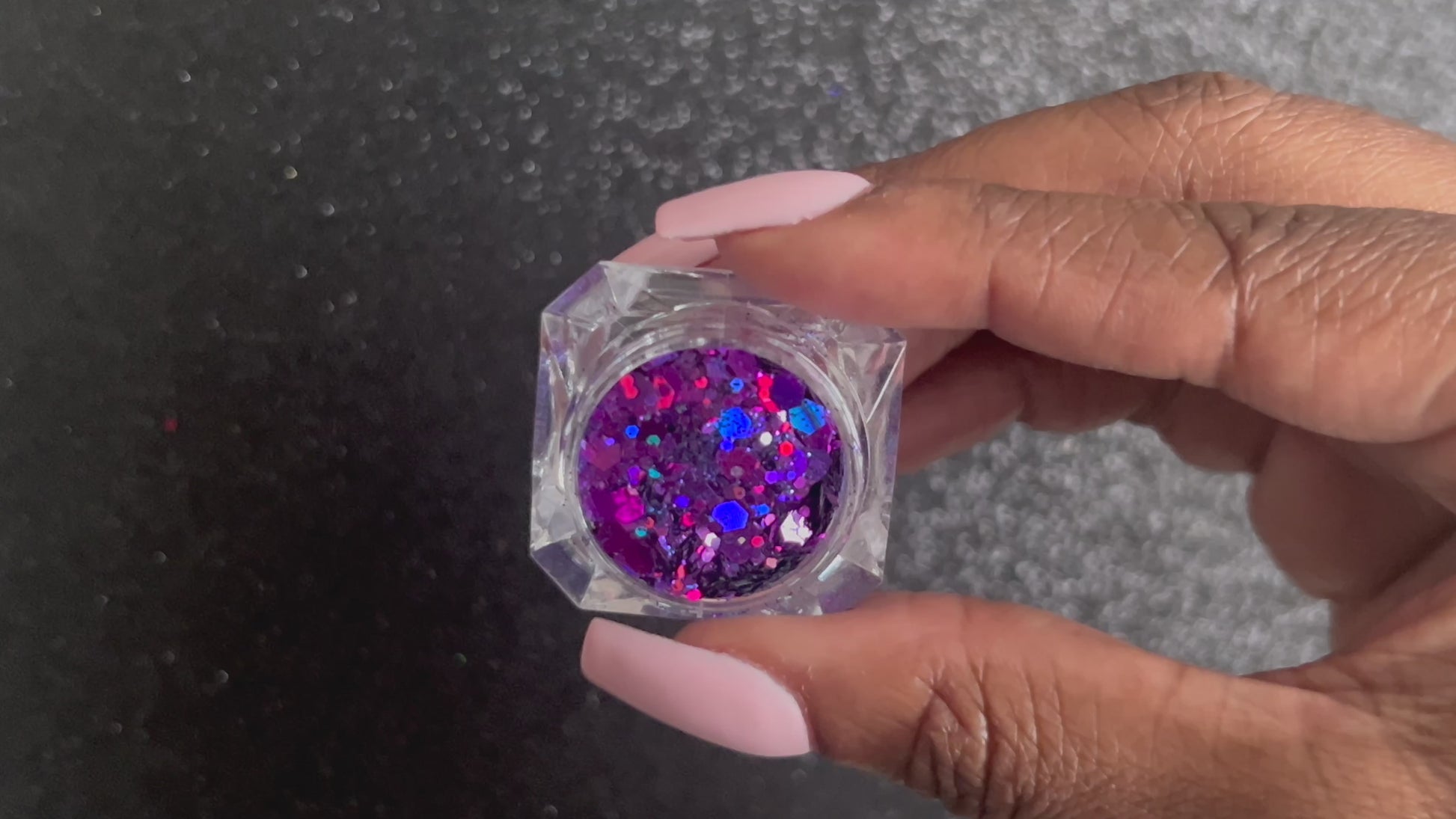 Love Spell – Premium Deep Purple &amp; Violet Super Chunky Glitter Mix
This premium glitter is part of the Super Chunky Glitter Collection. It consists of deep purple and violet glitter with a holographic sparkle. Love Spell can be used for&nbsp;
for all your creative looks, nail art, hair, and glitter slime.
Available in 5g jars only.