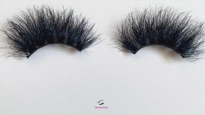 These 5D premium mink lashes are 25mm in length. They are full, fluffy, lightweight, and comfortable to wear on the lids. The flexible cotton lash band, makes the application process a breeze.  Diva lashes are suitable for dramatic eye looks and will make your eyes pop. They are not for timid lash wearers. You can wear this reusable style up to 25 times if handled with care. Lashes come with a cute bag, and a mascara wand so that you can take care of these beauties.