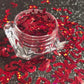 This glitter is called Red Candy Canes and is part of the holiday collection.  It consists of ruby red 7mm candy canes. Red Candy Canes can be used for body and nail art or DIY projects.  Comes in 5g jars only.