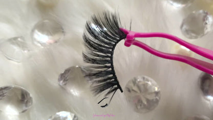 These 3D luxurious faux mink lashes are called Angel Eyes and are 10-13mm in length. They are lightweight and very comfortable to wear on the lids. The thin lashband, makes the application process a breeze. Angel Eyes are suitable for everyday wear and can be worn up to 25 times if handled with care.  