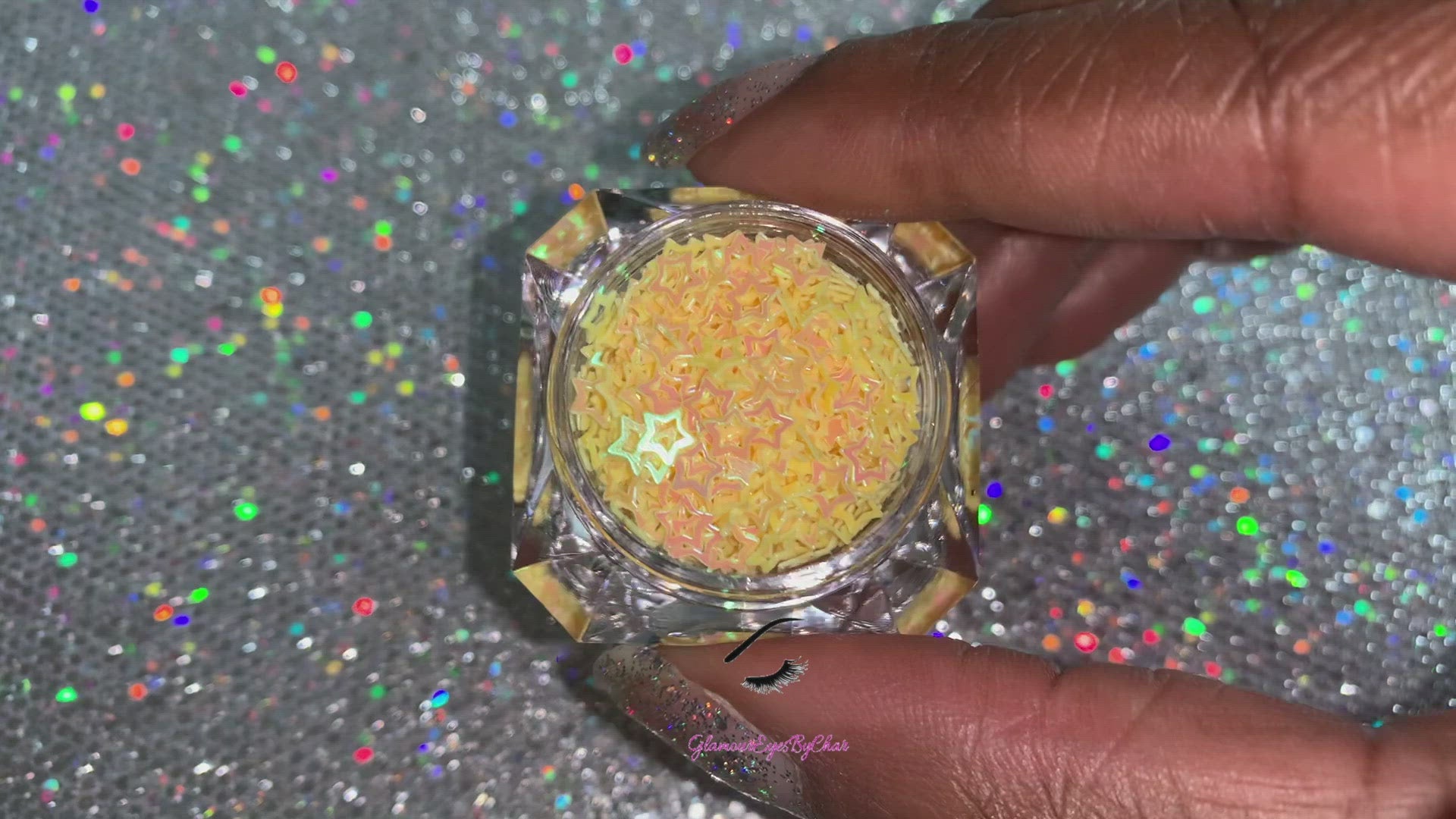 This glitter is called Yellow Stars and is part of the shaped glitters collection. It consists of banana yellow small and large stars with an iridescent sparkle. Yellow Stars is perfect for body and nail art or DIY projects. Comes in 5g jars only. **Glitter will be discontinued once sold out**