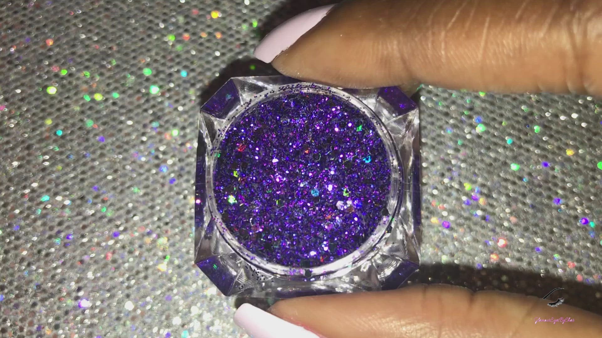 This glitter is called Purple Skies and is part of the chunky glitter collection. It consists of royal purple and a hint of navy glitter with a holographic sparkle.  It’s perfect to create a sexy purple smokey eye look. Purple Skies can be used for your face, body, hair and nails. Comes in 5g jars only.