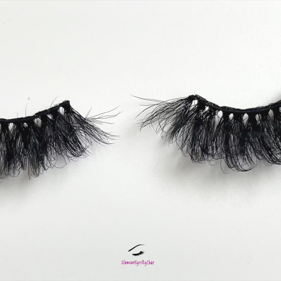 These 5D premium faux mink lashes are 25mm in length. They are soft, lightweight and very comfortable to wear on the lids. The flexible cotton lash band, makes the application process a breeze. Feisty lashes are suitable for dramatic eye looks and will make your eyes pop. They are not for timid lash wearers. You can wear this reusable style up to 25 times if handled with care.