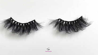 These 5D premium faux mink lashes are 25mm in length. They are soft, lightweight and very comfortable to wear on the lids. The flexible cotton lash band, makes the application process a breeze. Feisty lashes are suitable for dramatic eye looks and will make your eyes pop. They are not for timid lash wearers. You can wear this reusable style up to 25 times if handled with care.