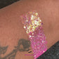 This glitter is called Princess Pink and is part of the cellophane glitter flakes collection. It consists of bright rose pink iridescent glitter shards with green and golden reflects. Angel's Kiss is perfect for body and nail art, glitter slime, resin art or DIY projects. Comes in 5g jars only.  