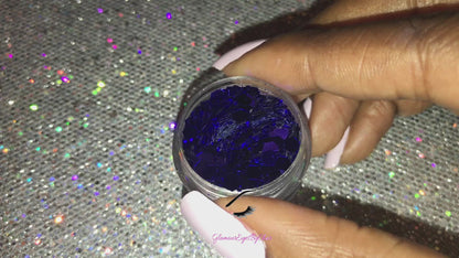 This glitter is called Sapphire and is part of the super chunky glitter collection.  It consists of royal blue glitter with a beautiful sparkle. Sapphire can be used for your face, body, hair and nails.  Comes in 5g jars only.