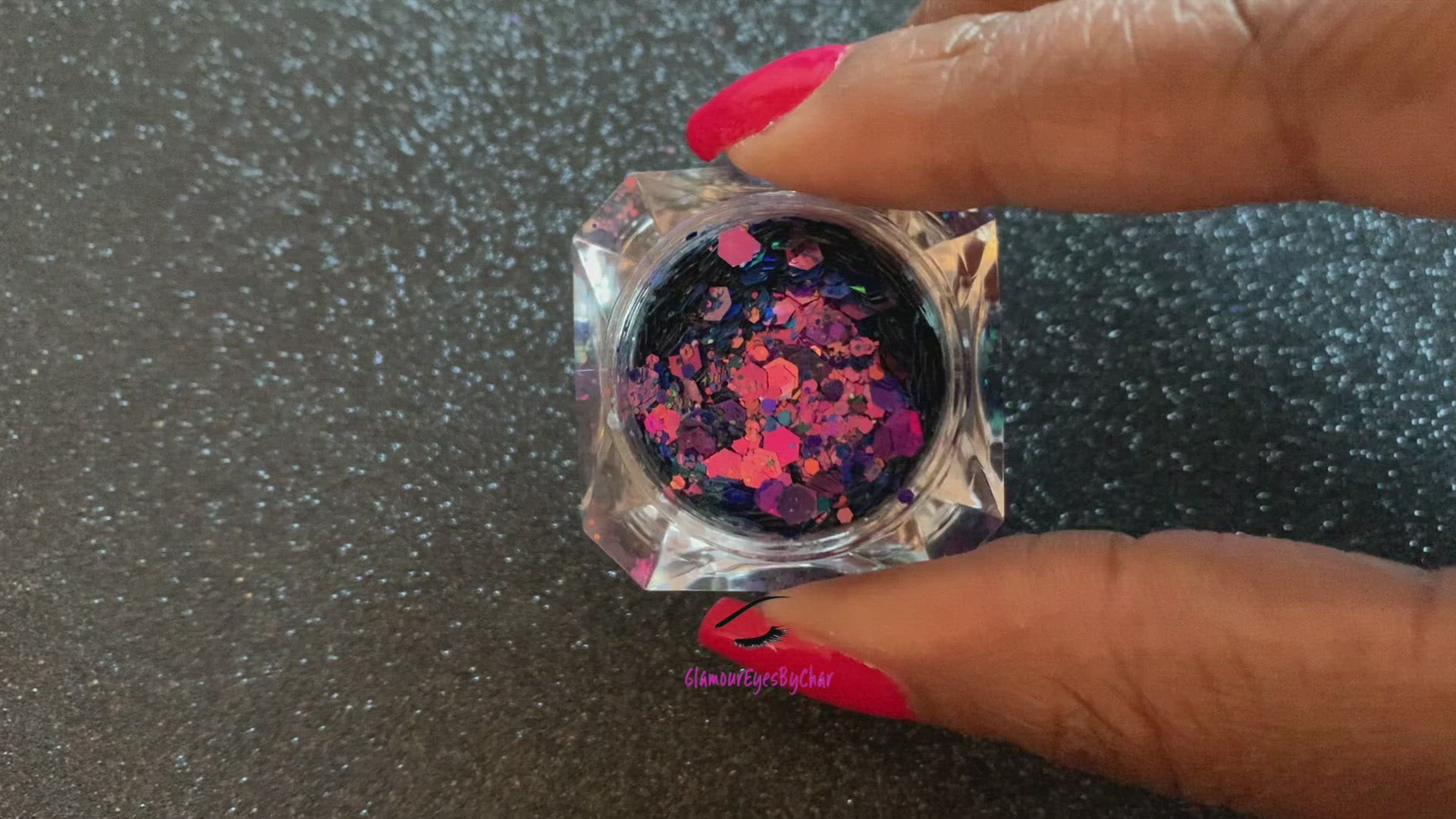 This chameleon glitter is called Hypnotic and is part of the super chunky glitter collection. It consists of dark pink glitter with a purple and teal unique colour shifting sparkle. Hypnotic can be used for your face, body, hair and nails.  Comes in 5g jars only.