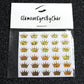 No need to go to the nail salon. Spice up your nails at home with these cute crown nail decals. They can be used on natural or acrylic nails. You can also apply them on top of regular or gel/shellac nail polish. These handmade decals can also be used for body art or any DIY project. Each pack contains 30 decals and is available in 6 different colours.  Tip: Apply some of our glitter on your nails to really GLAMOUREYES your look.  