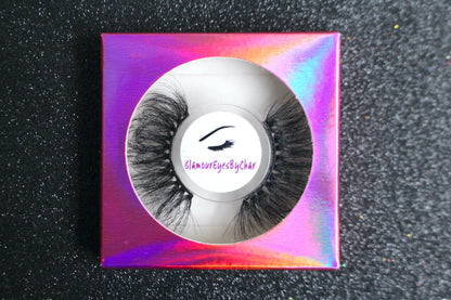 These 5D premium faux mink lashes are 25mm in length. They are soft, lightweight and very comfortable to wear on the lids. The flexible cotton lash band, makes the application process a breeze. Feisty lashes are suitable for dramatic eye looks and will make your eyes pop. They are not for timid lash wearers. You can wear this reusable style up to 25 times if handled with care.