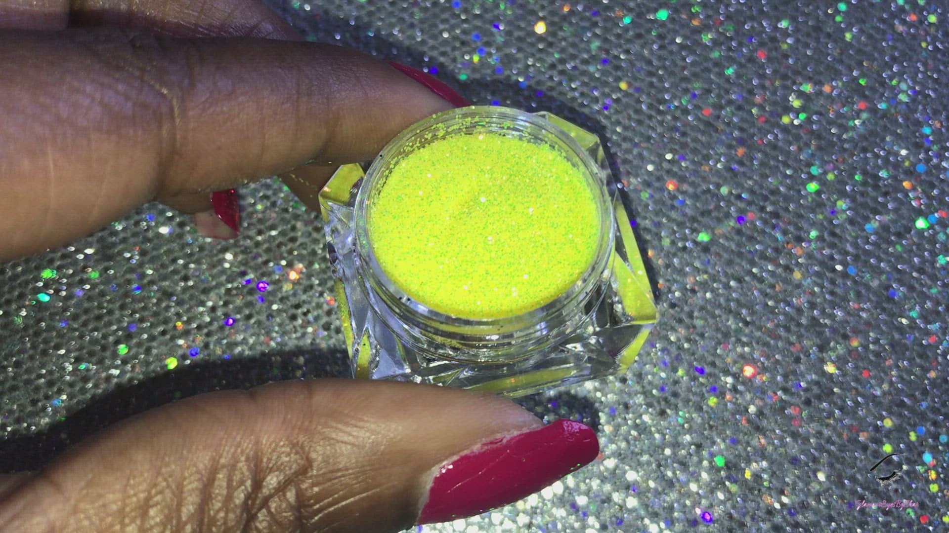 This glitter is called Caution and is part of the simple glitter collection. It consists of vibrant neon yellow iridescent glitter that reflects an orange, gold and green sparkle. Caution can be used for your face, body, hair and nails. Comes in 5g jars only.