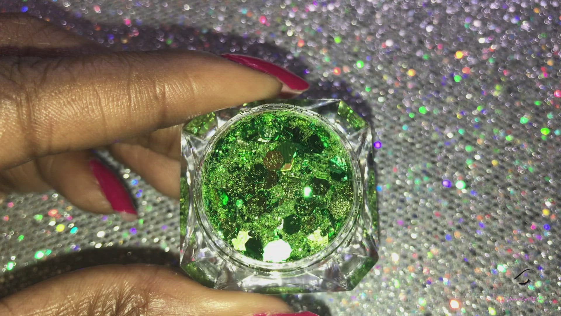 This glitter is called I'm Feeling Lucky and is part of the super chunky glitter collection.  It consists of pesto green glitter with a touch of gold. I'm Feeling Lucky can be used for your face, body, hair and nails.  Comes in 5g jars only. **Glitter will be discontinued once sold out**