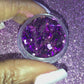 This glitter is called Passion and is part of the super chunky glitter collection.  It consists of lilac glitter with a beautiful sparkle. Passion can be used for your face, body, hair and nails.  Comes in 5g jars only.