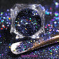 This glitter is called Cosmic Drip and is part of the chunky glitter collection. It consists of navy blue glitter with a holographic sparkle. It’s perfect to create a sexy smokey eye look. Cosmic Drip can be used for your face, body, hair and nails.