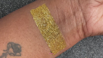 This eco-friendly glitter is part of the biodegradable glitter collection. It consists of gold glitter. Liquid Gold can be used for your face, hair, body, nail art, glitter slime and soap making. Available in 5g jars only.  Material: Raw material is 100% corn starch                  Scientific name Polylactic acid (PLA)     