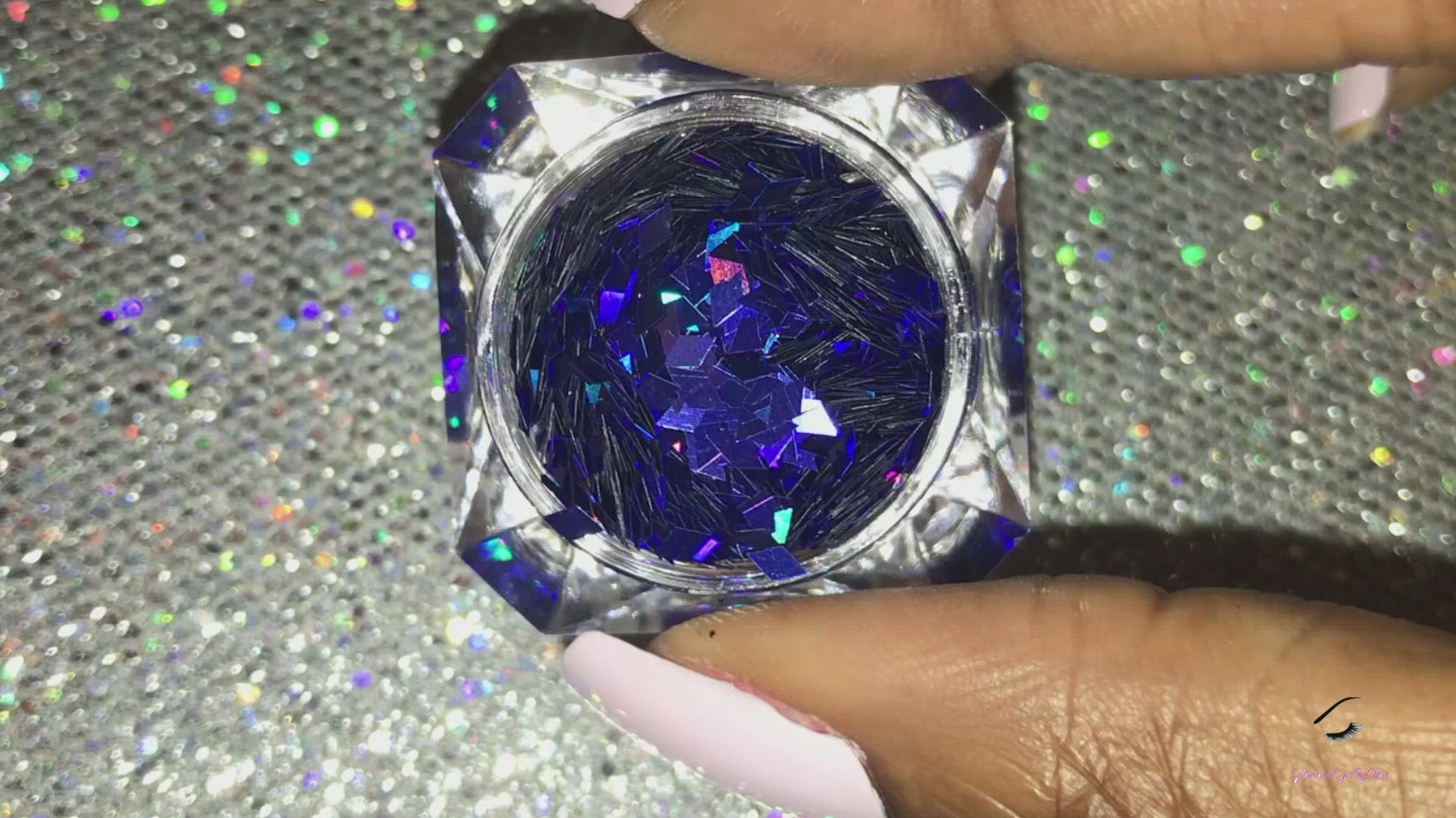 This glitter is called Royal Blue Diamonds and is part of the shaped glitters collection. It consists of royal blue diamond glitter with a holographic sparkle. Royal Blue Diamonds can be used for your face, body, hair and nails.