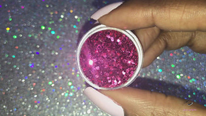 This glitter is called True Love and is part of the simple glitter collection. It consists of dark pink simple glitter. Flake size is larger than fine and extra fine glitter. Blush can be used for your face, body, hair and nails. Comes in 5g jars only.  