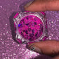 This glitter is called Pink Mayhem and is part of the super chunky glitter collection. It consists of iridescent bright pink and purple glitter with a dazzling sparkle. Pink Mayhem can be used for your face, body, hair and nails. Comes in 5g and 10g jars. ﻿Note: 10g jars are round and not diamond shaped.  **Glitter will be discontinued once sold out**
