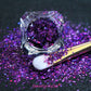 This glitter is called Grapesicle and is part of the simple glitter collection. It consists of dark violet glitter with a holographic sparkle.  Flake size is larger than fine and extra fine glitter.  Grapesicle can be used for your face, body, hair and nails. Comes in 5g jars only.