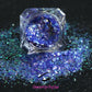 This glitter is called Grapetini and is part of the cellophane glitter flakes collection. It consists of purple iridescent glitter shards with green and golden reflects. Grapetini is perfect for body and nail art, glitter slime, resin art or DIY projects. Comes in 5g jars only.  