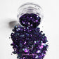 This glitter is called Midnight Purple and is part of the super chunky glitter collection.  It consists of royal purple and teal glitter with an eye catching sparkle. Midnight Purple can be used for your face, body, hair and nails.  Comes in 5g and 10g jars.