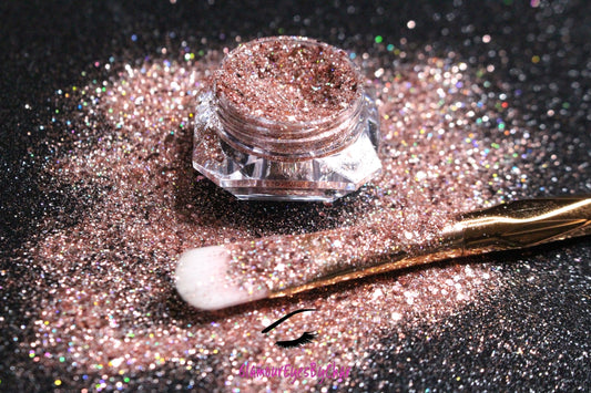 This glitter is called Rose Quartz and is part of the chunky glitter collection. It consists of rose pink glitter with a slight silver holographic sparkle. Rose Quartz can be used for your face, body, hair and nails.