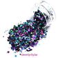 This glitter is called Spellbound and is part of the super chunky glitter collection.  It consists of royal purple and teal glitter with a holographic sparkle. Spellbound can be used for your face, body, hair and nails.  Comes in 5g jars only. **Glitter will be discontinued once sold out**